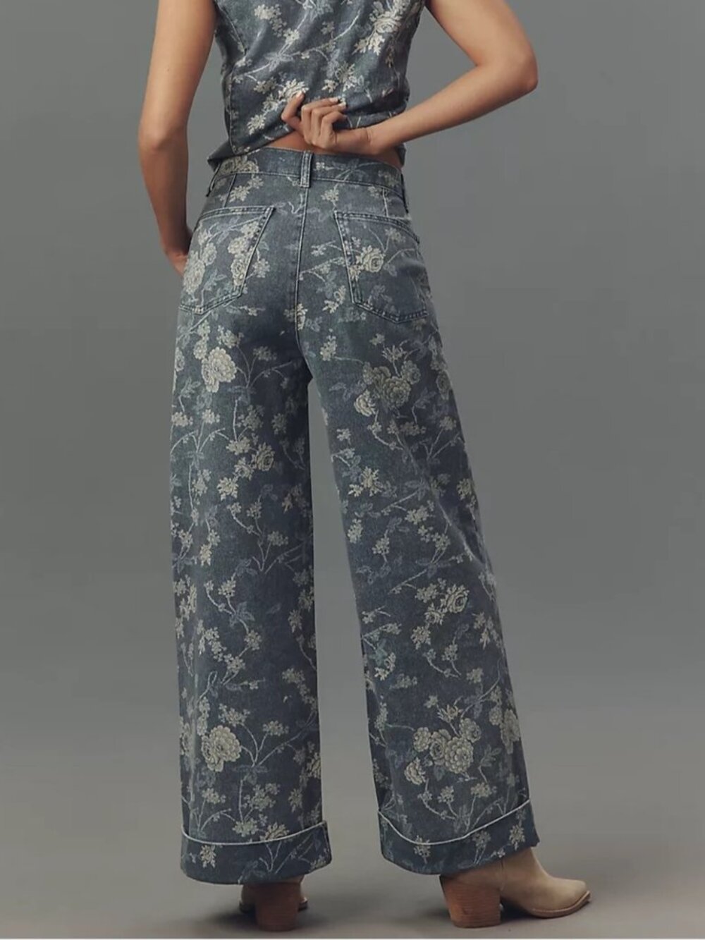 NWT Size 26 - Pilcro The Leon 100% Cotton High-Rise Wide-Leg Jeans Blue Floral - Picture 4 of 12